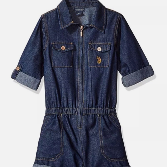 Girls US Polo Assn Denim Romper Size 12 - Picture 1 of 4